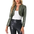thumbnail image 1 of CHAQUETAS CROP DE CUERO PU INSPIRADORAS PARA MUJER, CHAQUETA DE MANGA LARGA ABIERTA EN VERDE EJÉRCITO, 1 of 6