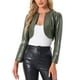 thumbnail image 1 of Chaquetas cortas de cuero PU Inspire Chic para mujeres, chaqueta de manga larga de frente abierto en verde ejército, 1 of 6