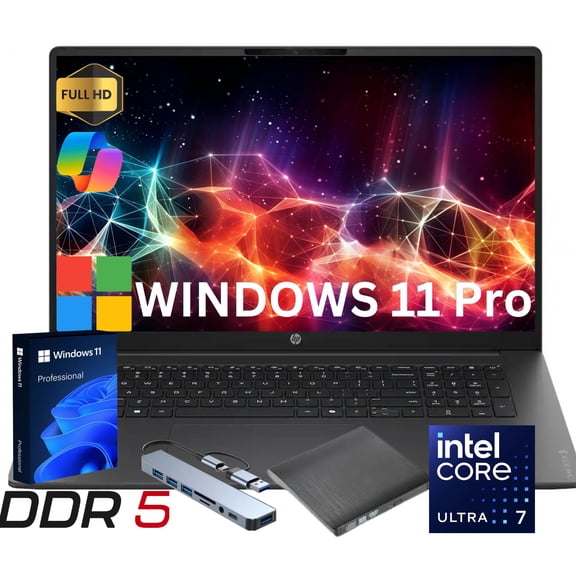 HP Omnibook 3 17.3 inch Windows Laptop Intel Ultra 7 255U AI PC 32GB DDR5 RAM 1TB SSD Windows 11 Pro/Gift Set