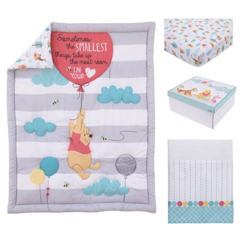 Disney Winnie the Pooh 4-Piece Crib Bedding Set, Gray, Red, Blue, Best Friends