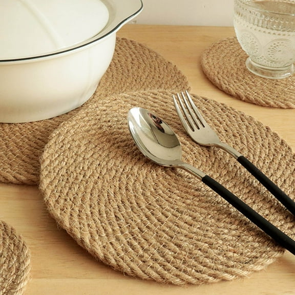 Jute Placemats- Round Woven Natural Fiber Place Mats for Dining Table, Heat Resistant & Non- Farmhouse Decor, Braided Rattan Style Mats for Hot Dishes Bowls & Plates