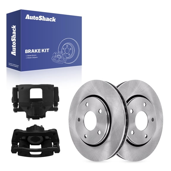 AutoShack Front Vented Brake Rotors   Calipers Black 4-PC Brake Kit Replacement for 2008-2016 Dodge Grand Caravan 2008-2016 Chrysler Town & Country 2012-2015 Ram C/V 11.89" (302 mm)
