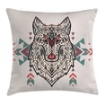 thumbnail image 1 of Tribal Decor Throw Pillow Cushion Cover, Charming Lion Like Wolf Head with Paisley Ethnic Ornaments Print, Decorative Square Accent Pillow Case, 16 X 16 Inches, Pearl Coral and Teal, by Ambesonne, 1 of 2