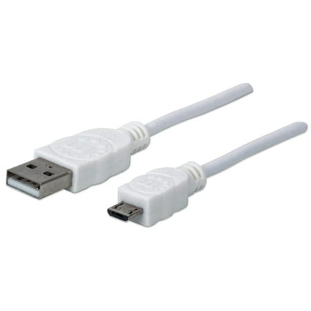 UPC: 0766623324069 | Manhattan Hi-speed Device Cable – For Notebook – 6 ft – 1 X Type A Male – 1 X Type B Male Micro – Nickel-plated Contacts – Shielding – White (324069)