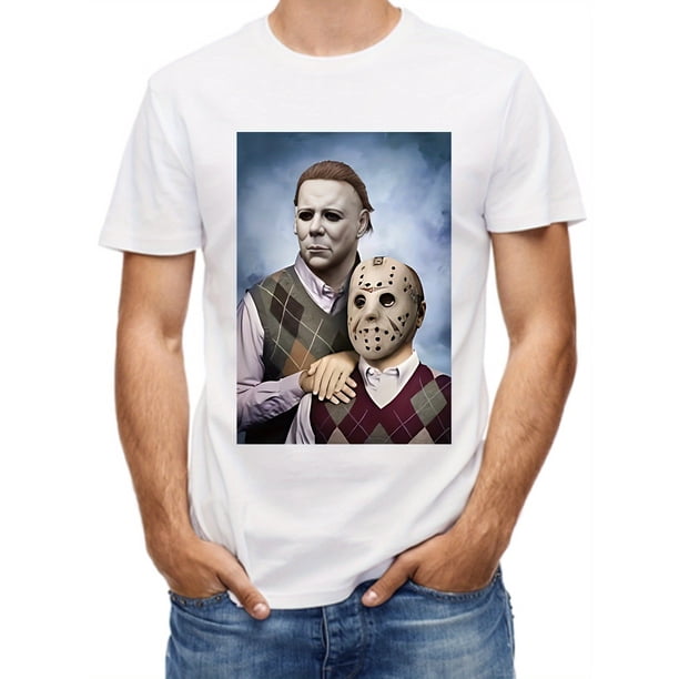 Camiseta de algodón de Halloween para hombre, con estampado de Halloween - Camiseta informal de manga corta y cuello redondo - Ropa de exterior, camisetas de ocio