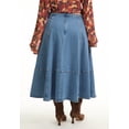 thumbnail image 2 of June + Vie Women's Plus Size Fit-And-Flare Denim Midi Skirt, 2 of 4
