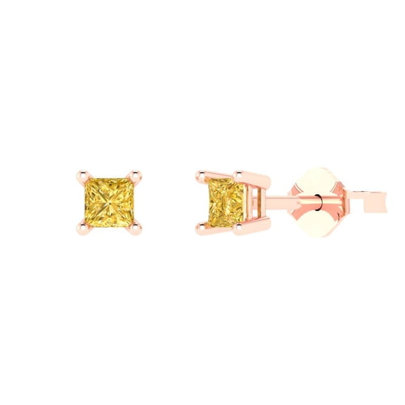 0.5 ct Push-Back Stud Earrings for Women | 3.5mm Princess Cut Simulated Yellow Diamond | 18K Rose Gold