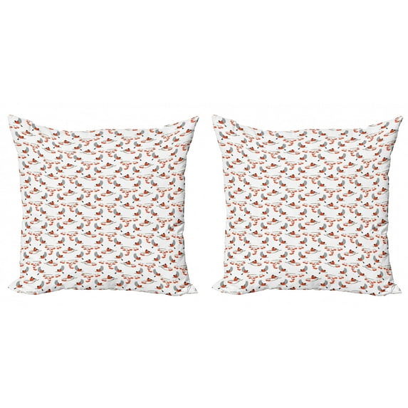 Ambesonne Nature Throw Pillow Cover 2 Pack, Bullfinches on Rowan Branch, 24", Vermilion Pale Grey