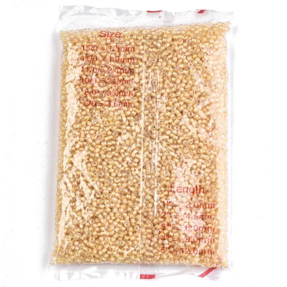 6/0 Glass Seed Beads Transparent Inside Colours Luster Round Hole Round Gold 6/0 4~5x2.5~4.5mm Hole: 1.2mm 4500pcs/bag