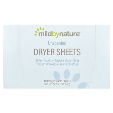 Mild By Nature Dryer Sheets, Unscented, 40 Compostable Sheets