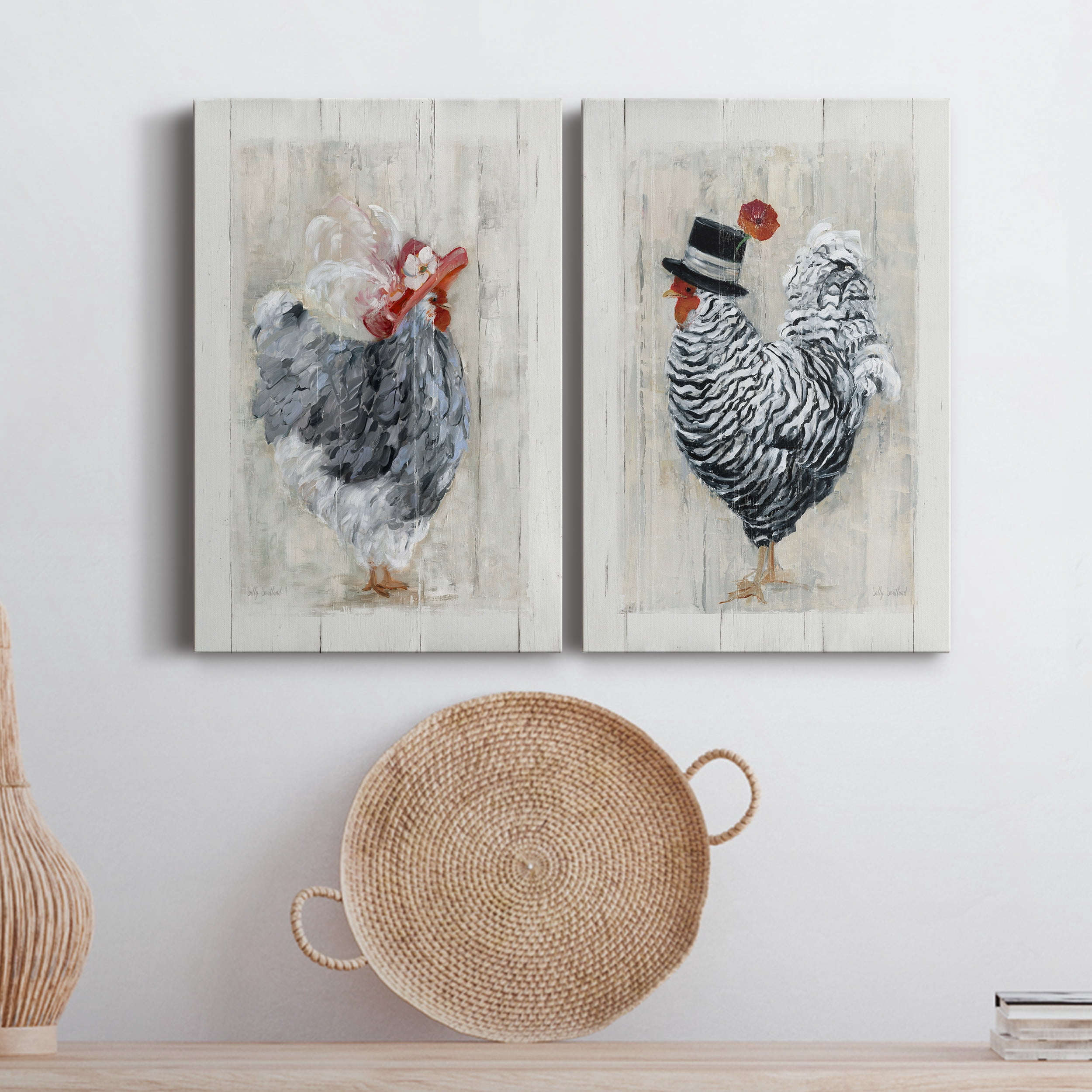Sunday Best Hen Premium Gallery Wrapped Canvas - Ready to Hang - Set of 2 - 24 x 36 Each