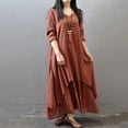 thumbnail image 4 of MYG Women Linen Dresse Layering Vintage Robe Loose Long Dress Oversize Female Spring, 4 of 9