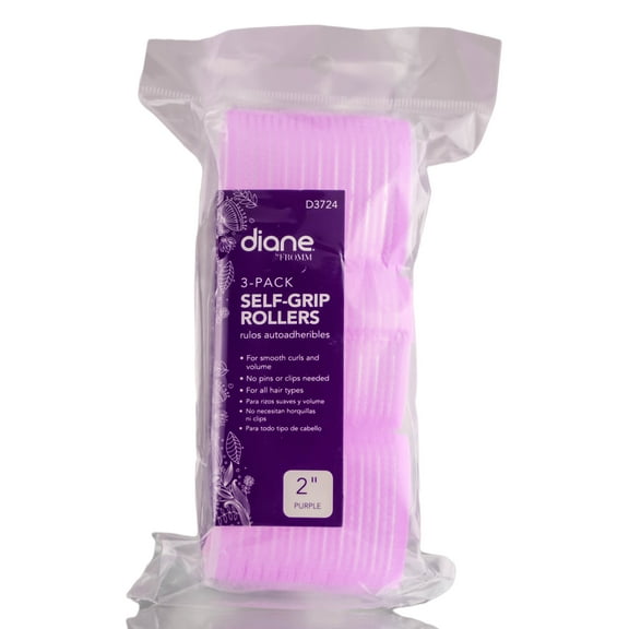2" inch x 3 Pack , Diane Self Grip Purple Rollers , Hair Scalp - Pack of 2 w/ SLEEKSHOP Teasing Comb