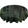 thumbnail image 2 of Green Forest Round Tablecloth 60 Inch - Waterproof Fabric Table Cloth Protector, Mysterious Primitive Forest Pine Tree Tablecloths Washable Table Cover for Kitchen Banquet Coffee Table, 2 of 6