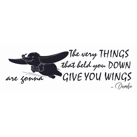 DIY Happy Flying Elephant Wall Decal | Stick And Peel Vinyl Dumbo Movie Quotes Home Nursery Bedroom Adhesive Decoration Sticker 7" x 20" - The Very Things That Held You Down Are Gonna Give You Wings