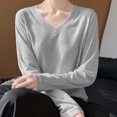 thumbnail image 4 of ClodeEU Women's Lightweight V Neck Long Sleeve Knit Top ,Casual Comfort Pullover Blouse ,Women's Plus L, 4 of 6