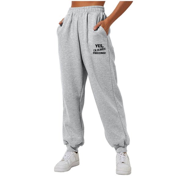 XUNKUSGA Womens Sweatpants Elastic High Waist Cinch Bottom Jogger Pants for Women Fashion Casual Letter Printed Athletic Long Trousers Pants For Women with Pockets