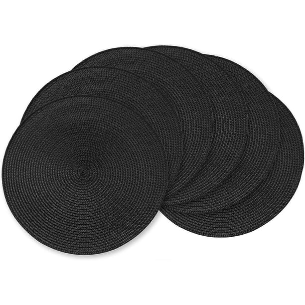 Set of 6 (Black)Round Braided Placemats 15 Inch Round Table Mats for Dining Tables Washable Woven Heat Resistant Place mats