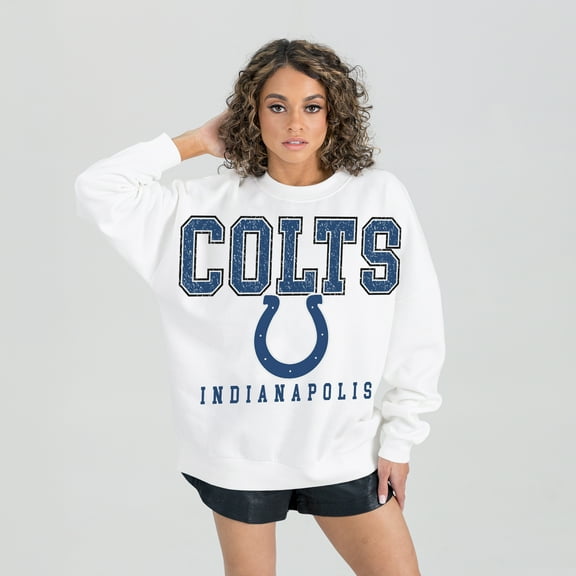 Women's Gameday Couture  White Indianapolis Colts  Sunday Drives Oversized Crewneck Pullover Sweatshirt