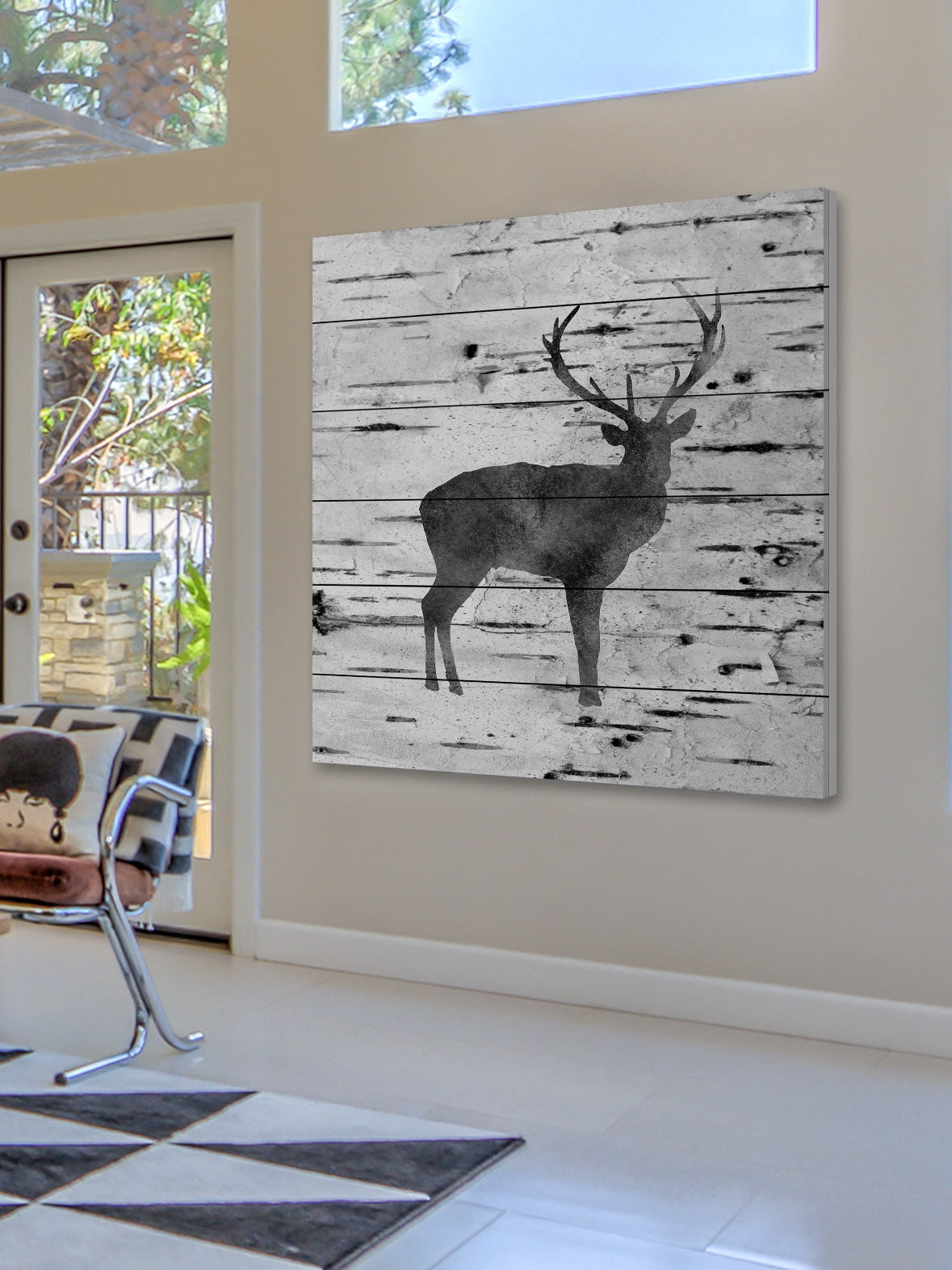 "Deer Birch Bark" Painting Print on White Wood