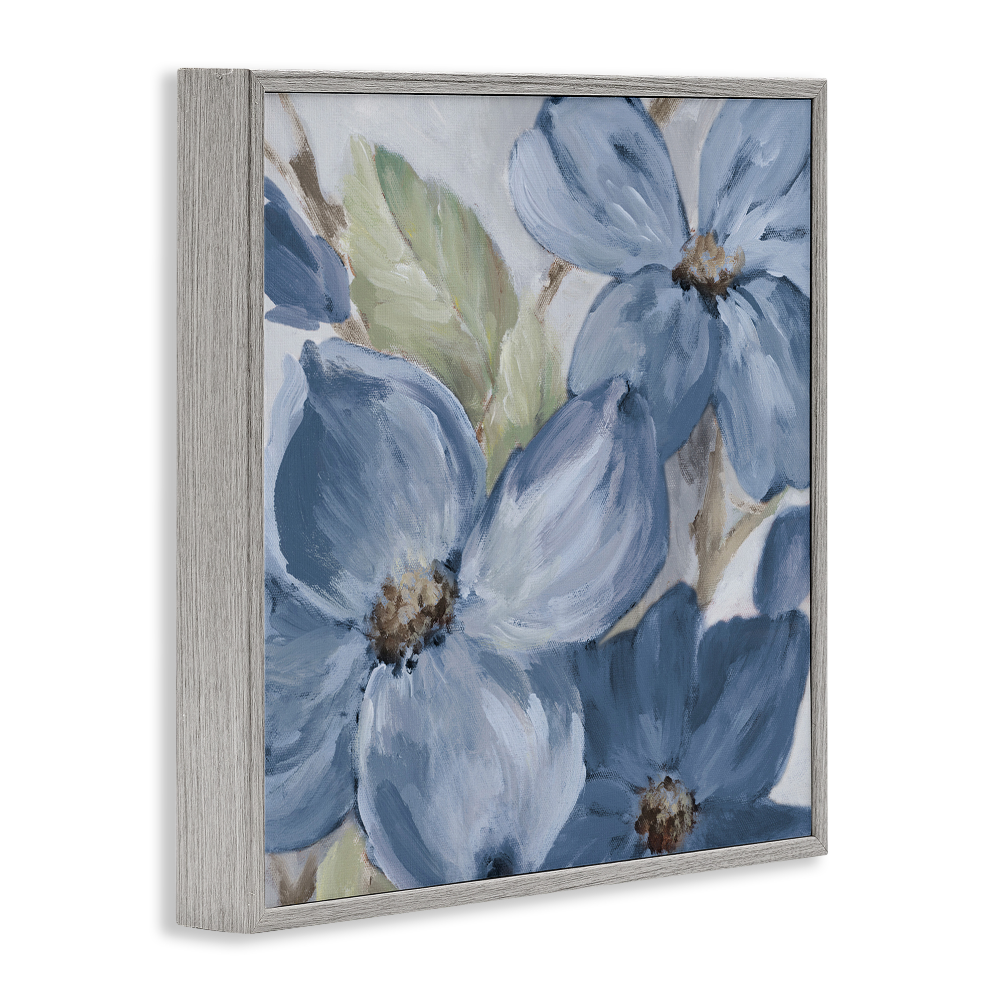 Stupell Industries Silent Blue Bloom Botanical & Floral Painting Gray Framed Art Print Wall Art, 24 x 24