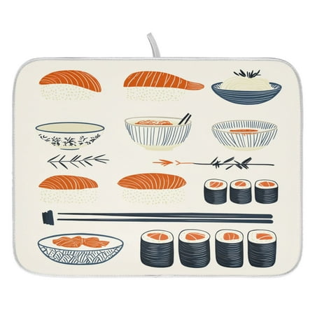 

Delicious Sushi Pattern Dish Drying Mat for Kitchen Quick Drying Absorbent Soft Durable 16 x 18