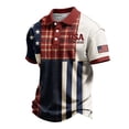 thumbnail image 2 of Men's USA 250th Anniversary Polo Shirt with Patriotic Flag and Plaid Patchwork Featuring Short Sleeves and Classic Collar Beige L, 2 of 5