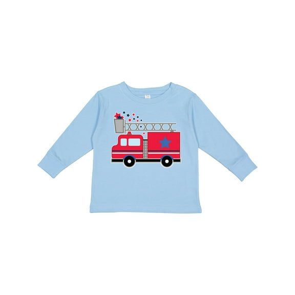 Inktastic 4th of July Firetruck with Red and Blue Stars Boys or Girls Long Sleeve Toddler T-Shirt