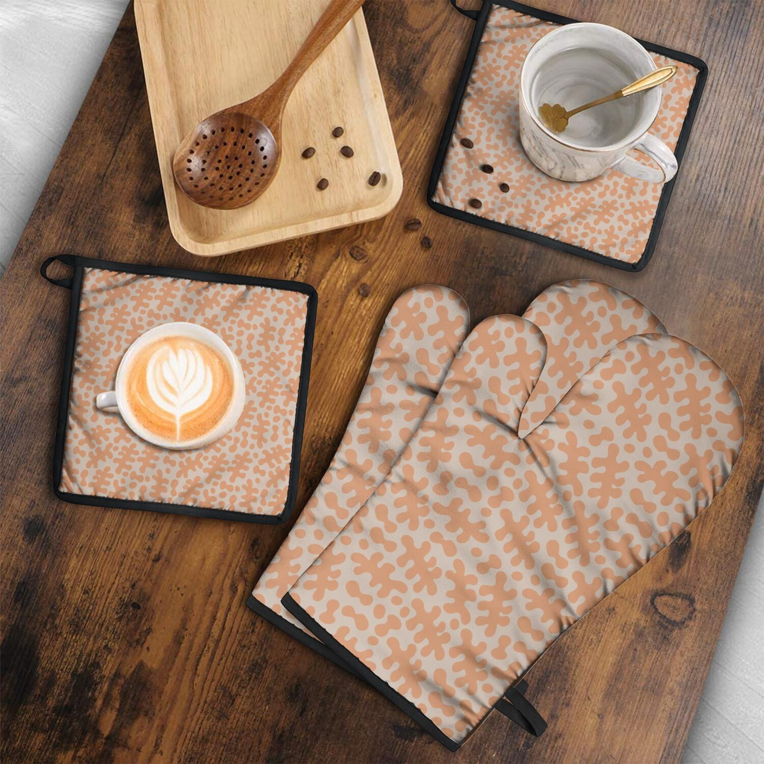 Camouflage Oven Mitts and Pot Holders Set Of 4, Heat Resistant Kitchen Gloves with Non-Slip Grip, Hanging Loop, Soft Cotton Lining for Baking, Cooking, Grilling, Barbecue