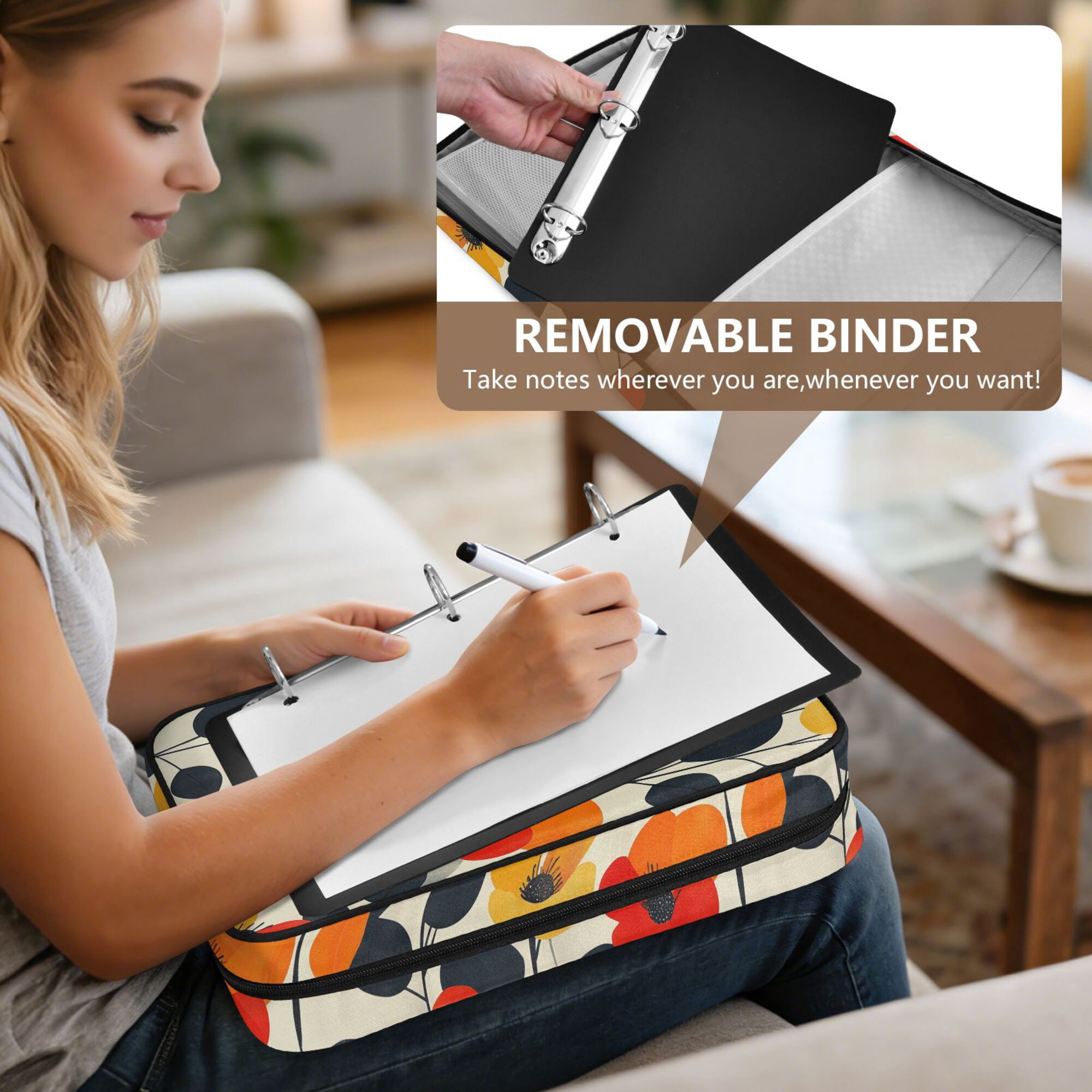 FORMRS Accordion File Folder A4 Size 7-Pocket Expanding Document Organizer Bag with 3 Ring Binder, Floral Pattern