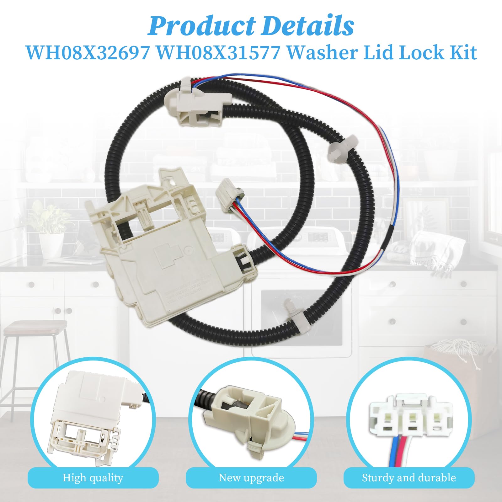 WH08X32697 Washing Machine Lid Lock Switch Assembly for GE Replace WH01X27954 WH08X31577 WH01X26114 WH01X24114 AP7015047 Compatible Models GTW220ACK1WW GTW330ASK0WW GTW460AMJ0WW
