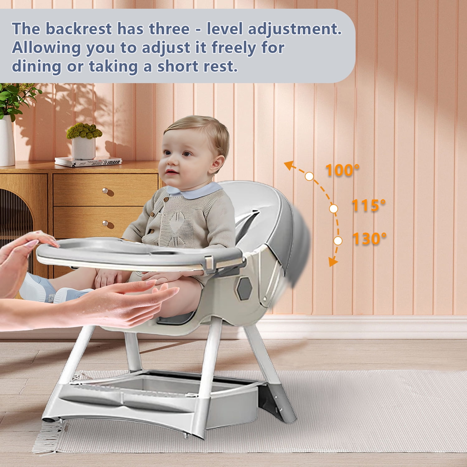KFeng 4-in-1 Foldable Baby High Chair,Combines Play and Dining,Adjustable Dual-layer Tray and Backrest,Yellow&Blue