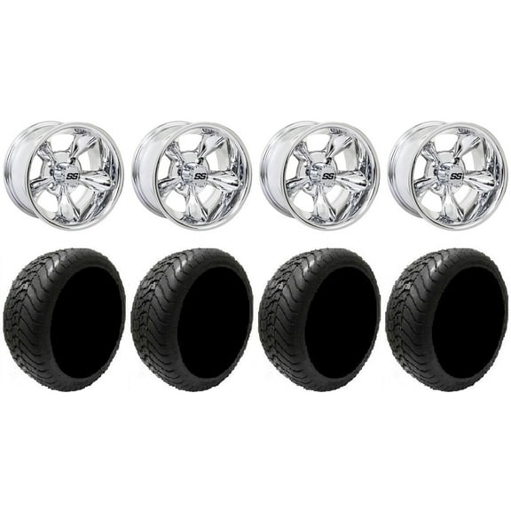 GTW Godfather 14" Golf Cart Wheels Chrome 225x30 Mamba Tires E-Z-GO & Club Car