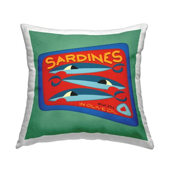 Stupell Industries Bold Sardines Can Decorative Printed Throw Pillow Design by Carrie Cantwell.