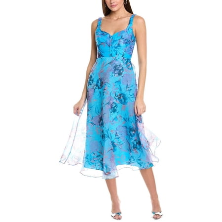 ML Monique Lhuillier womens Elodie Organza Midi Dress, 0, Blue