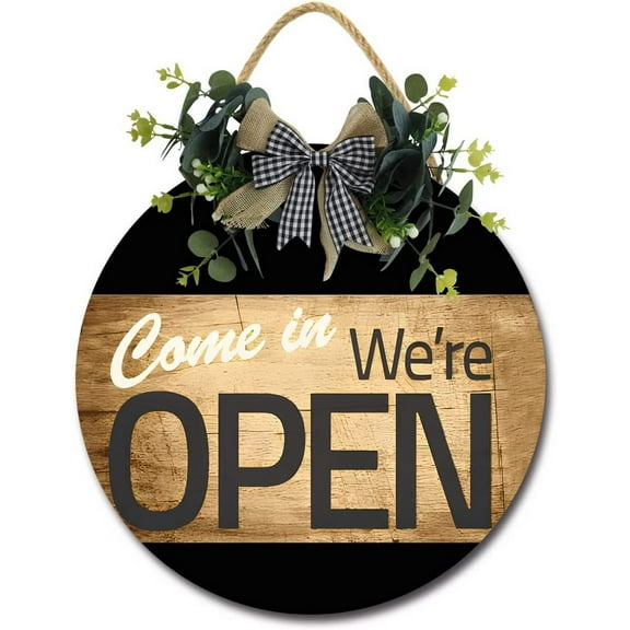 Eveokoki 12" Come In We Are Open Sign for Front Door Outside Funny Porch Signs Outdoor,Funny Wreaths Decorations Rustic Farmhouse Wall Art Decor