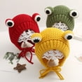 thumbnail image 3 of Baby Hat Solid Color Frog Eyes Autumn Winter Warm Knitting Beanie Cap for Outdoor, 3 of 6