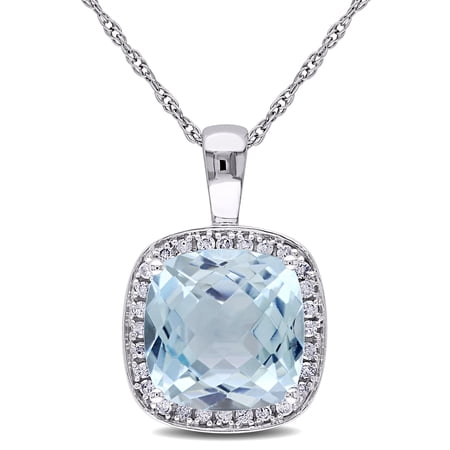 Everly Women's 4ct TGW Sky Blue Topaz and 1/10ct TW Diamond 10k White Gold Halo Pendant with Chain