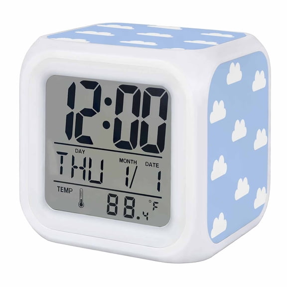 Clouds Sky Digital Alarm Clock for Bedrooms,Smart LED Alarm Clock with 7 Color Changing Night Light,Cartoon Blue White Cloud Modern Minimalist Silent Wake Up Clocks for Sleep Study Cooking 3.2"x3.2"