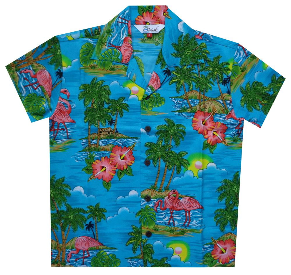 Alvish Hawaiian Shirts Boys Scenic Flamingo Beach Aloha Party Camp Holiday Casual