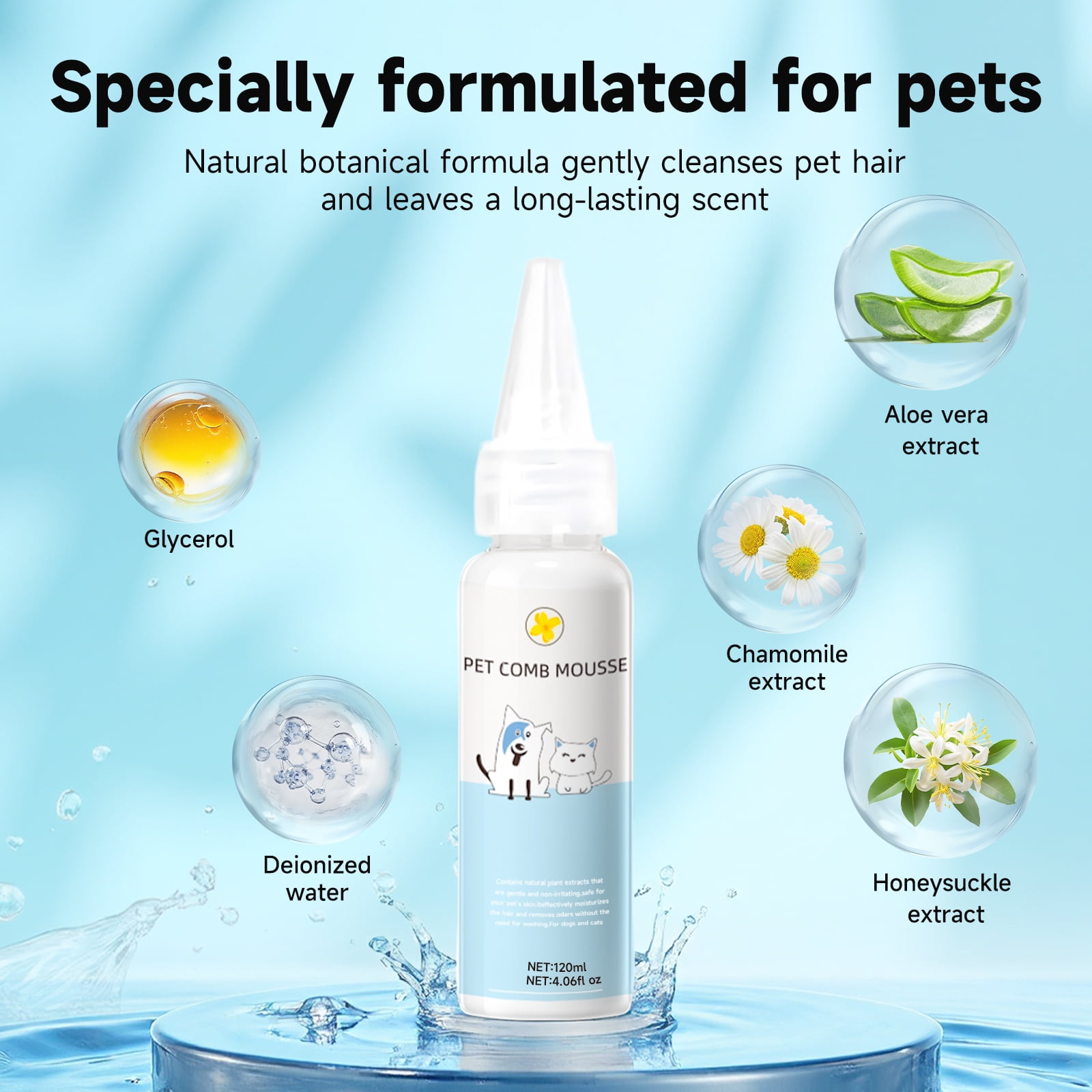 Pet Steam Brush for Dog & Cat - 3-in-1 Steam Grooming Slicker Brush & Undercoat Rake for Shedding - Self Cleaning Spray Comb with Mist for Long & Short Haired Pets - Includes Waterless Shampoo, Blue