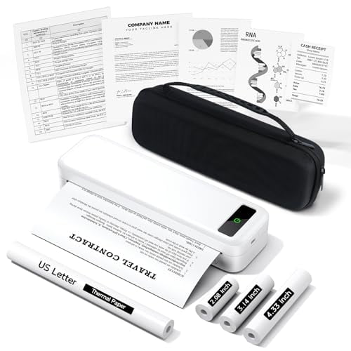 Impresora portátil sin tinta para viajes, impresora térmica inalámbrica para teléfono y portátil, compatible con tamaños Carta (EE. UU.) y A4 (8,5" x 11"), impresora móvil Bluetooth pequeña con estuch
