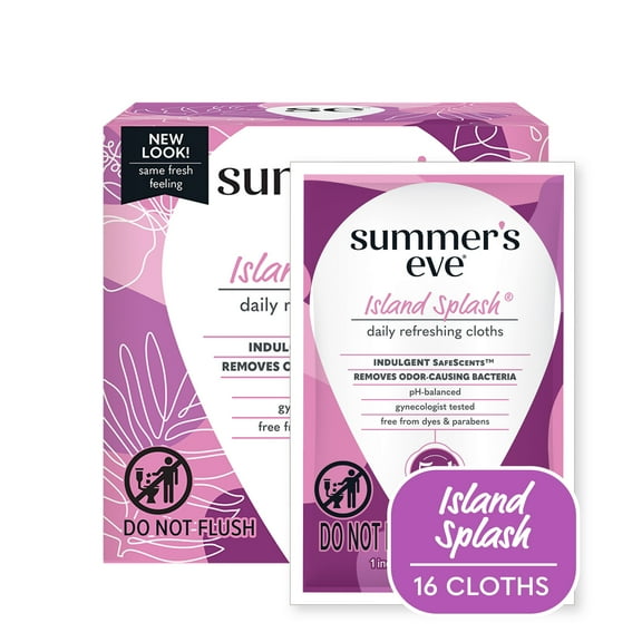 Summer's Eve Island Splash Daily Feminine Wipes, Removes Odor, pH Balanced, 16 count