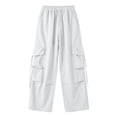 thumbnail image 6 of Womens High Waist Belted Cargo Wide Leg Pants Quick Dry Solid Straight Pockets Casual Long Trousers for Summer Outdoor Streetwear White XL(XL), 6 of 6