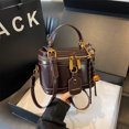 thumbnail image 4 of Retro PU Leather Bucket Bag for Women Zipper Closure Small Crossbody Handbags with Pendant Shoulder Tote Handbag Casual Shopper Handbag for Work & Daily Use (Coffee ), 4 of 10