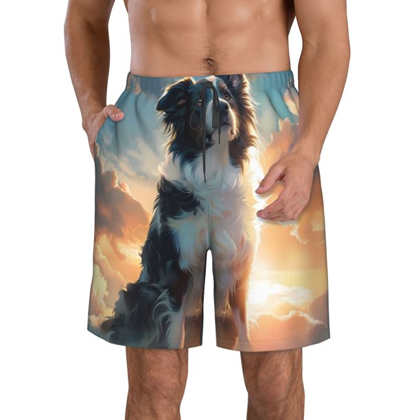 Fotbe Cloud Border Collie Trajes de Baño Estampados para Hombre, Shorts de Verano de Secado Rápido, Ropa de Playa, Bañadores-Small