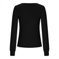 thumbnail image 5 of COSFO Women's T-Shirts Ribbed Black Long Sleeve V-Neck Top Solid T-Shirts Women's Tops, 5 of 8