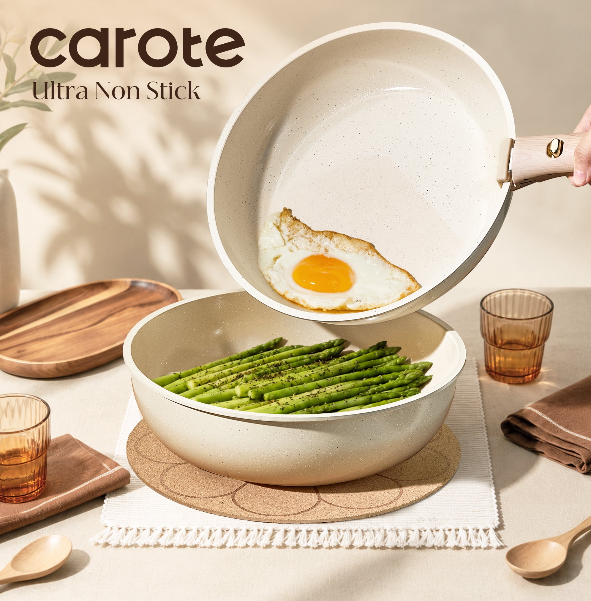 Carote 24-Piece Detachable Cookware Set, Khaluna Cream White, Ceramic Nonstick, Made Without Intentionally Added PFAS
