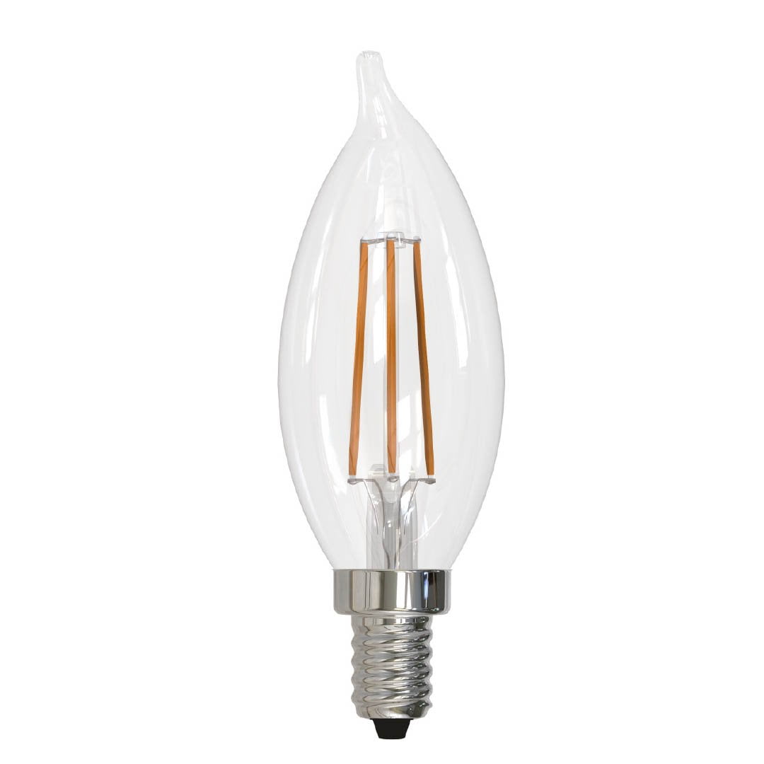 Bulbrite Pack of (4) 5 Watt Dimmable Clear CA10 LED Light Bulbs with Candelabra (E12) Base, 3000K Soft White Light, 500 Lumens