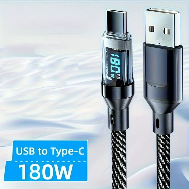 180W Super Fast Charging USB A to Type-C Cable, with LED Digital